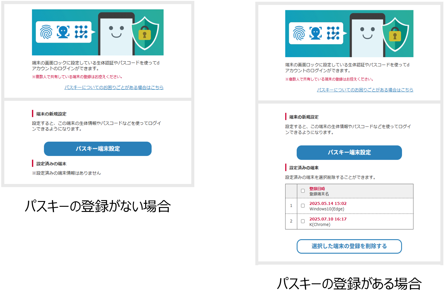 パスキー端末設定画面