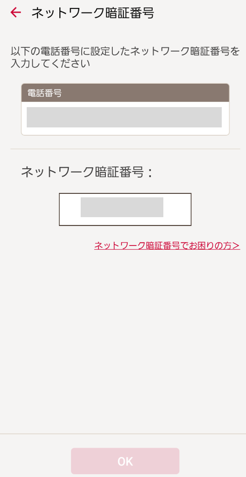 ネットワーク暗証番号の入力